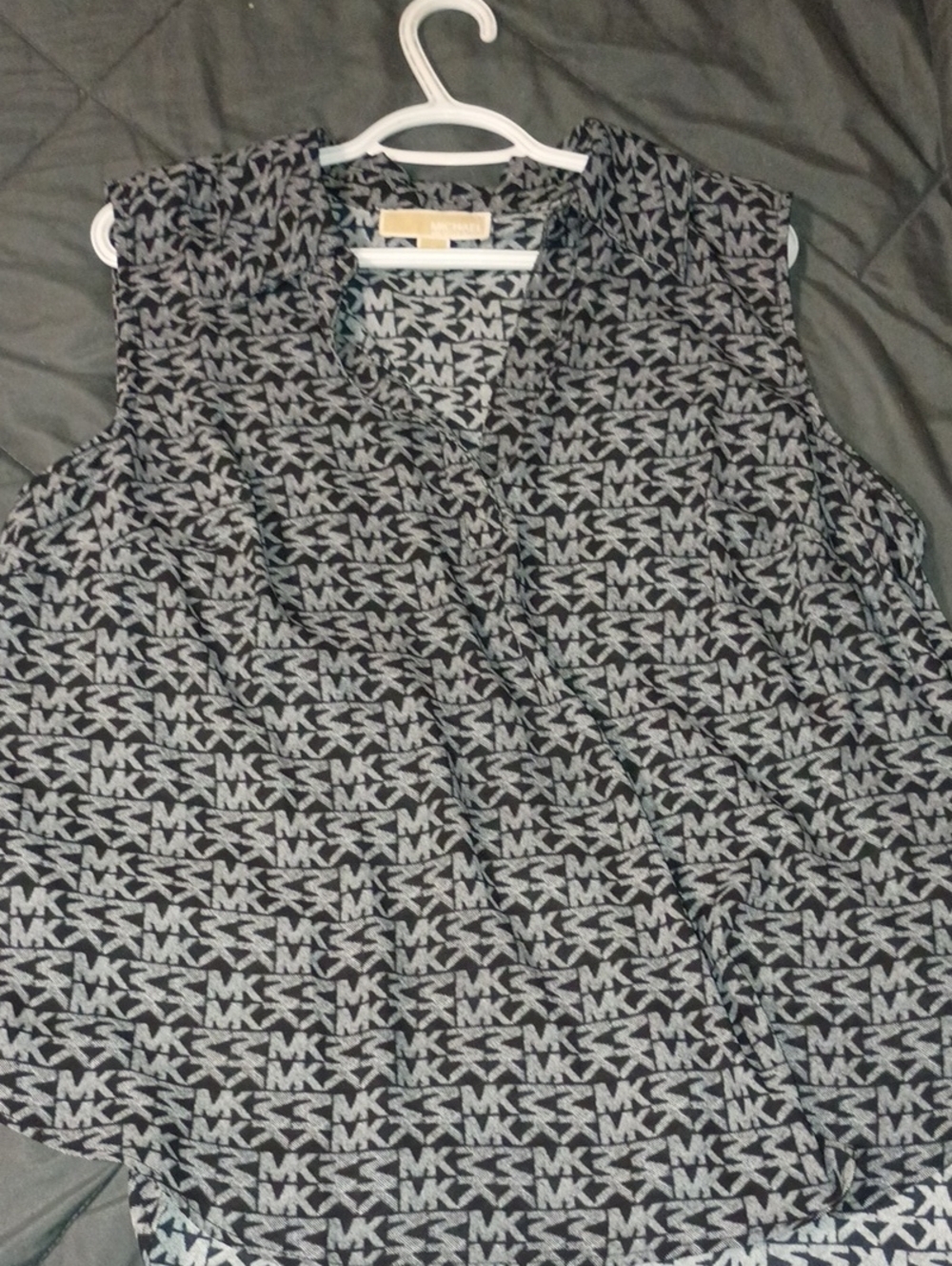 Michael Kors Black & White Logo-Print Sleeveless Blouse
